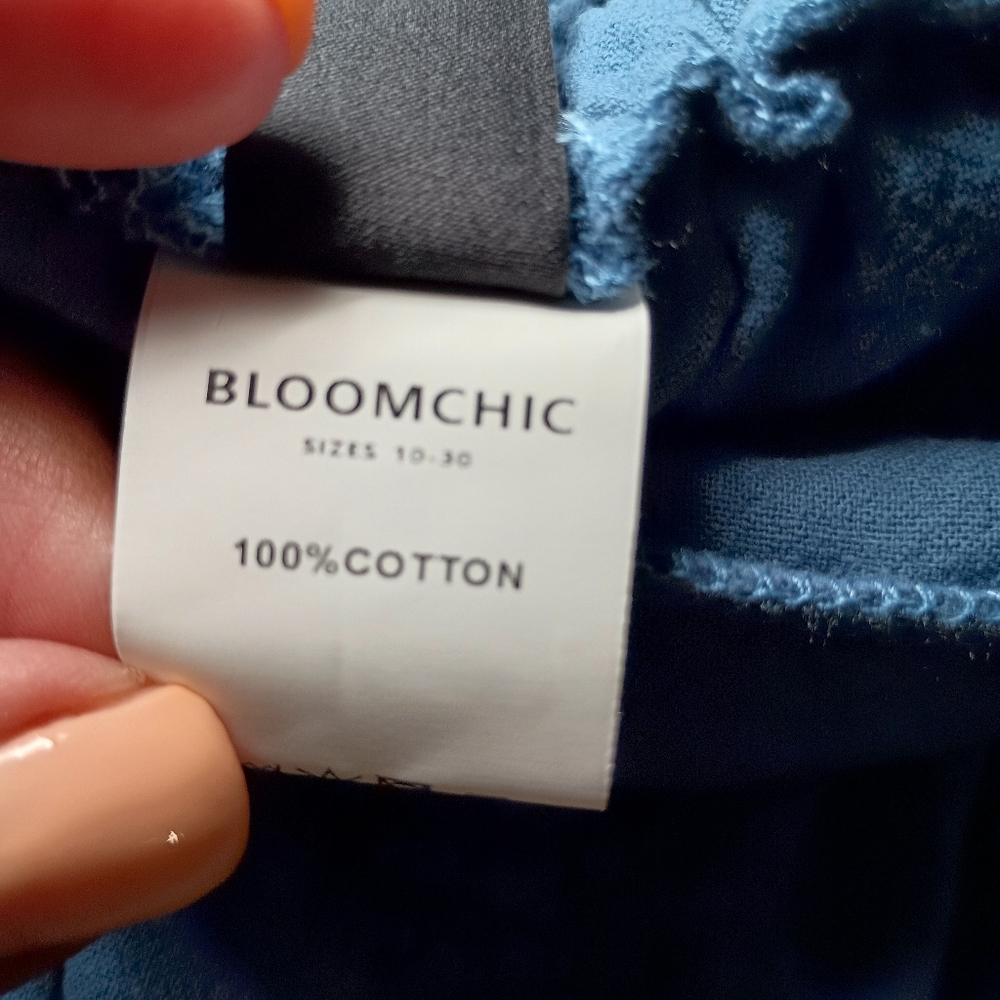 BloomChic Blue Wrap Split Wide-Leg Pants | Elastic Waist | Size 10 - Picture 8 of 9